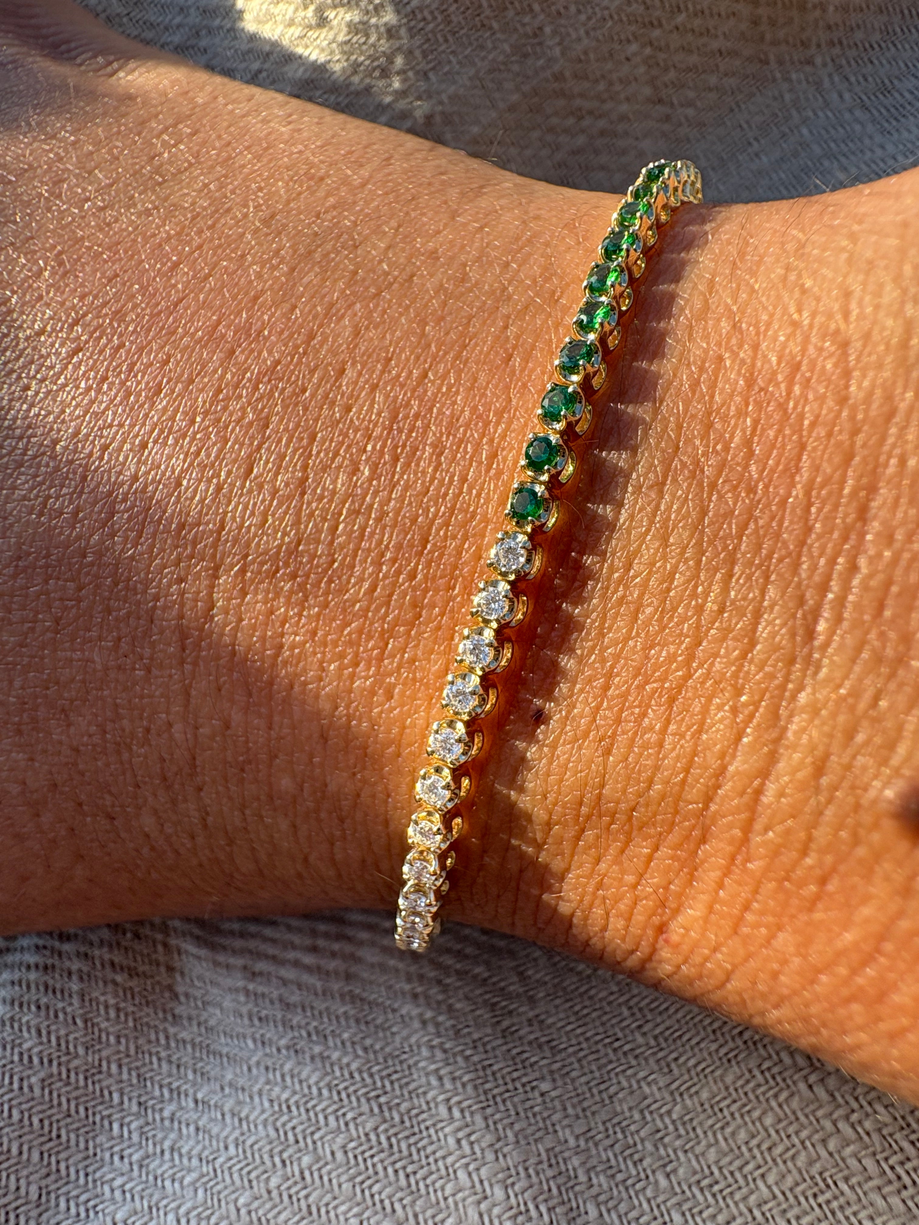 Half Green Emerald and Diamond Tennis Bracelet - Armans Fine Jewellery
