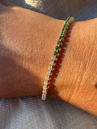 Half Green Emerald and Diamond Tennis Bracelet - Armans Fine Jewellery