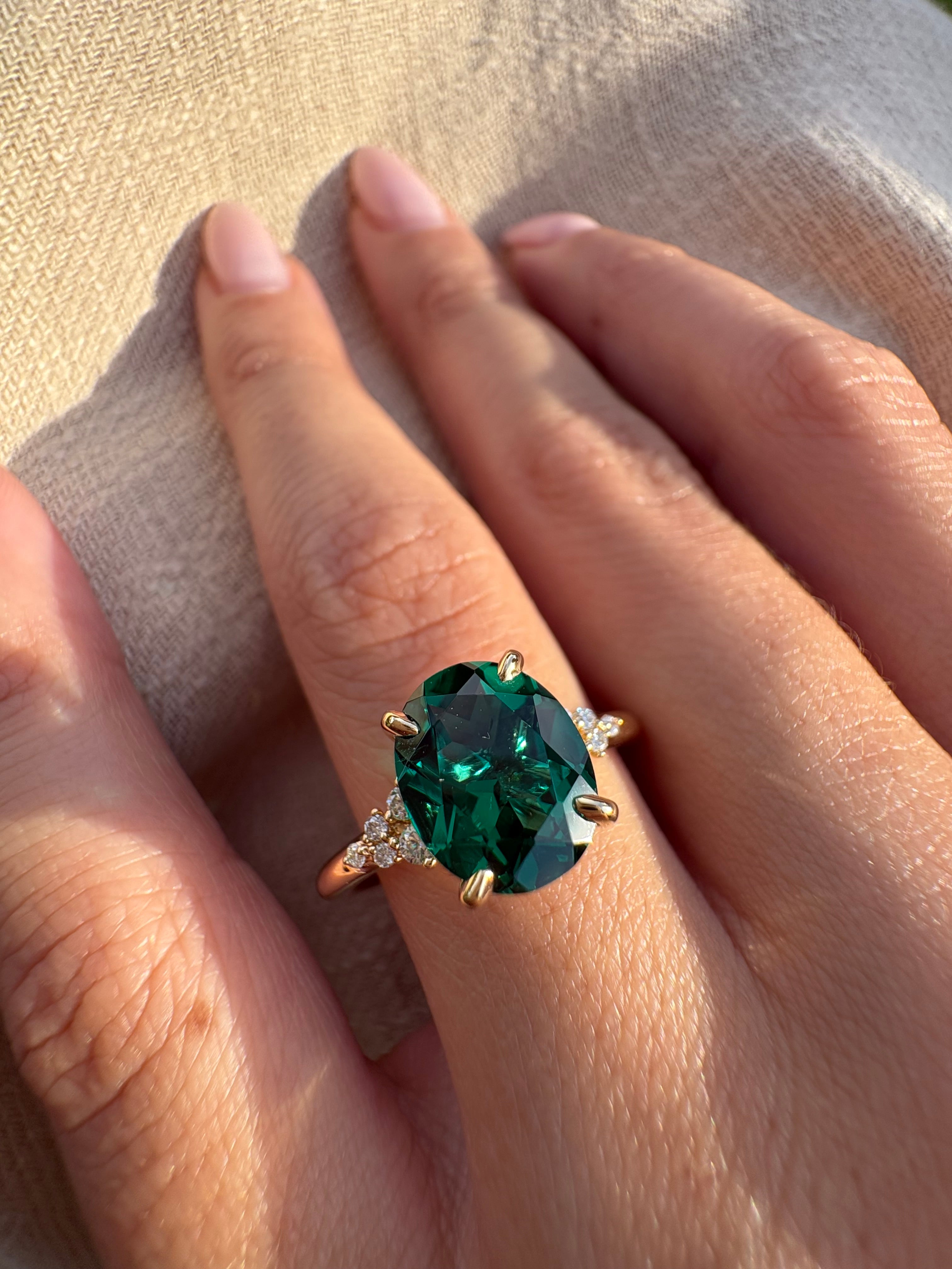 Green Emerald Aurora Lab Grown Engagement Ring - Armans Fine Jewellery