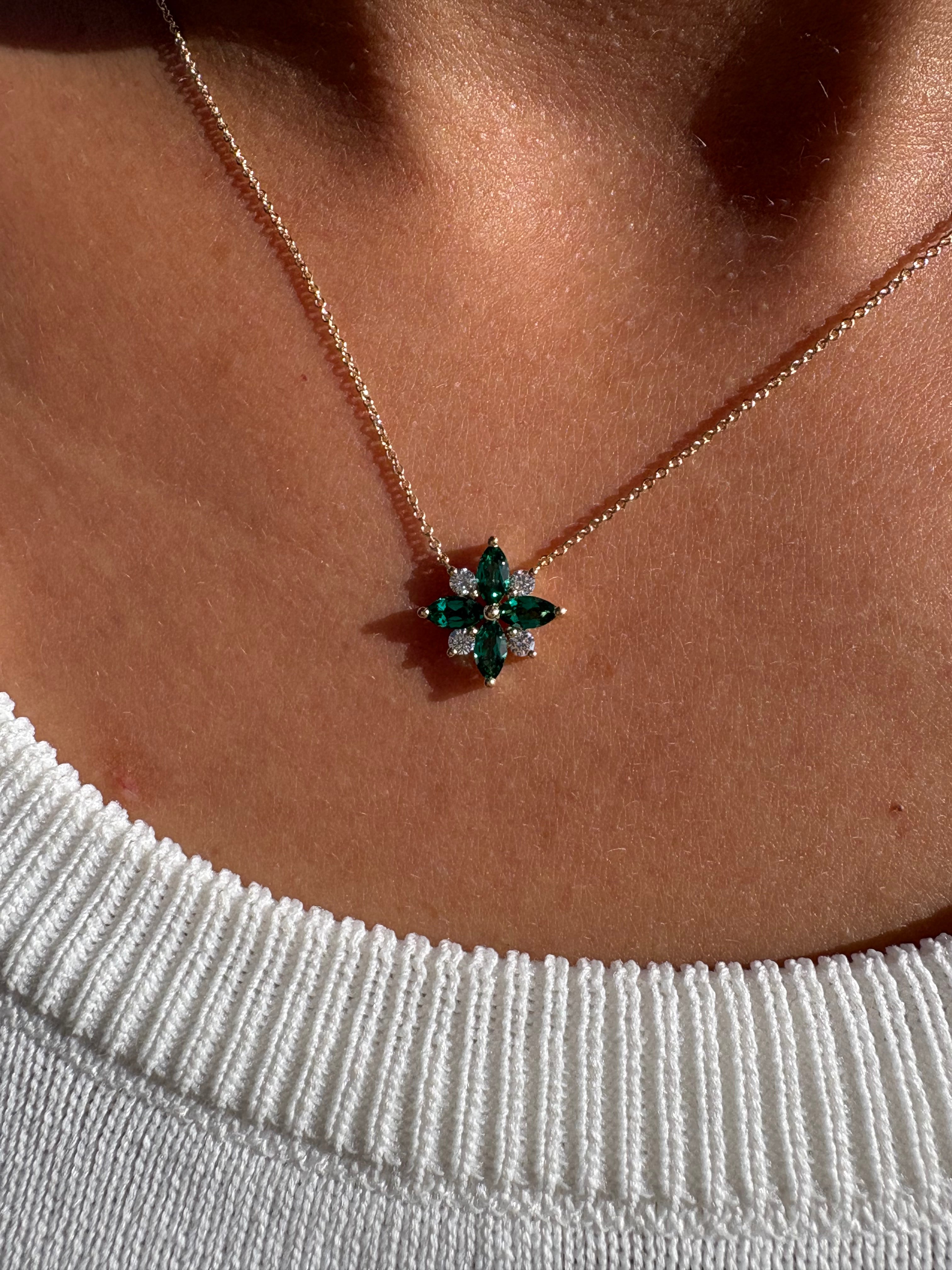 Green Emerald and Diamond Lotus Pendant - Armans Fine Jewellery