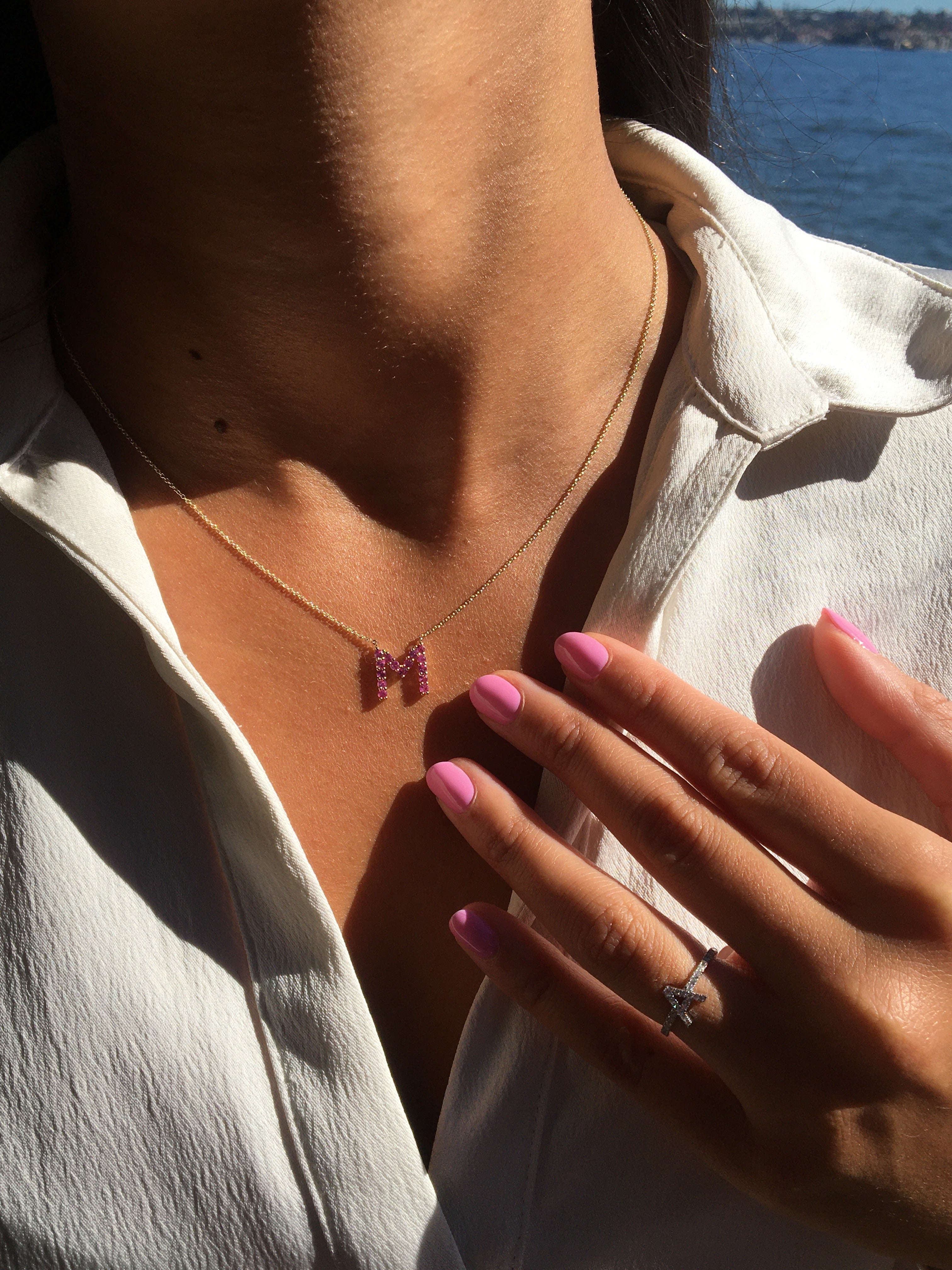 Pink Sapphire Initial Pendant - Armans Fine Jewellery