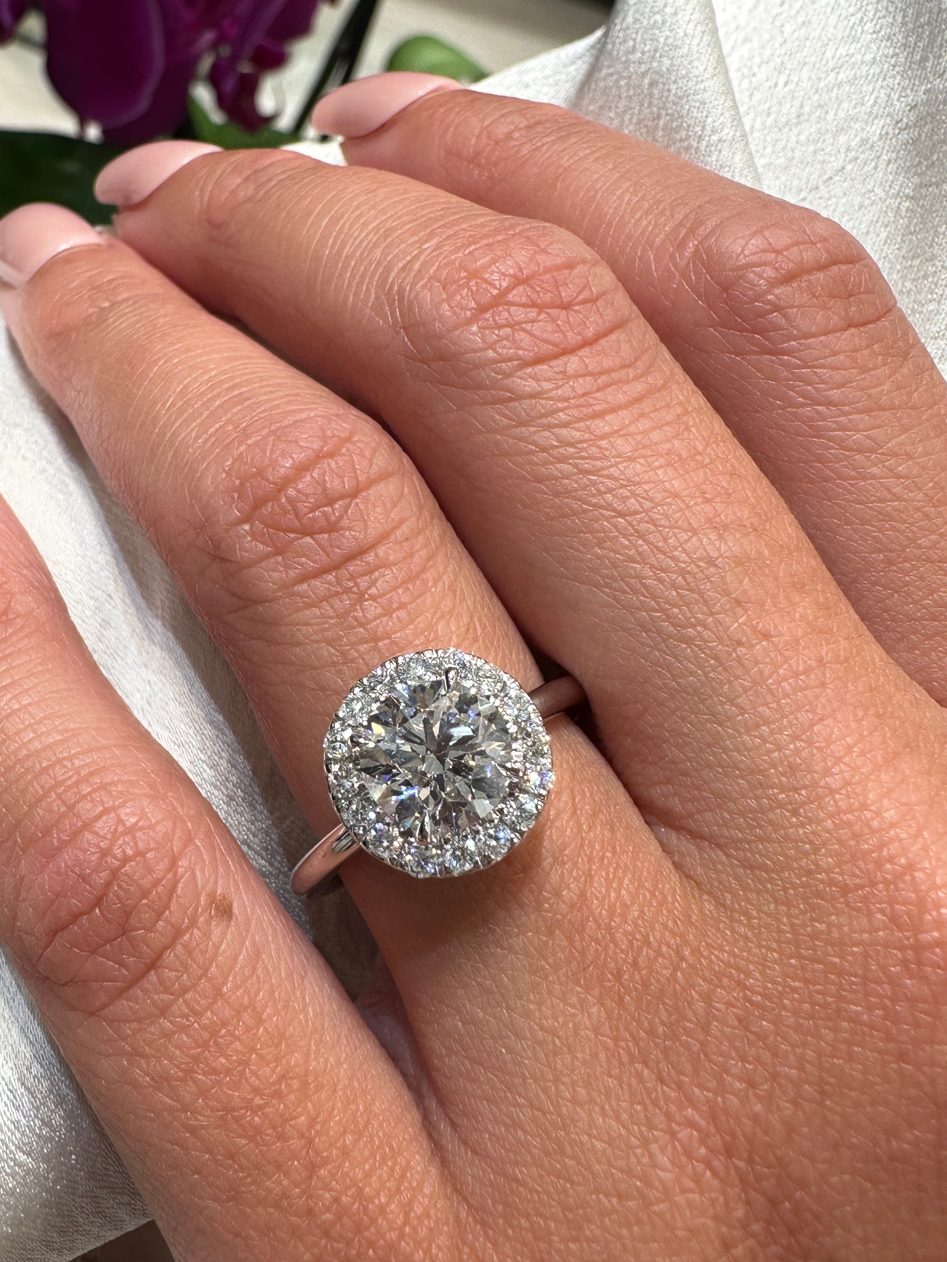 Seamless Round Halo Lab Grown Engagement Ring With Plain Band - Armans Fine Jewellery