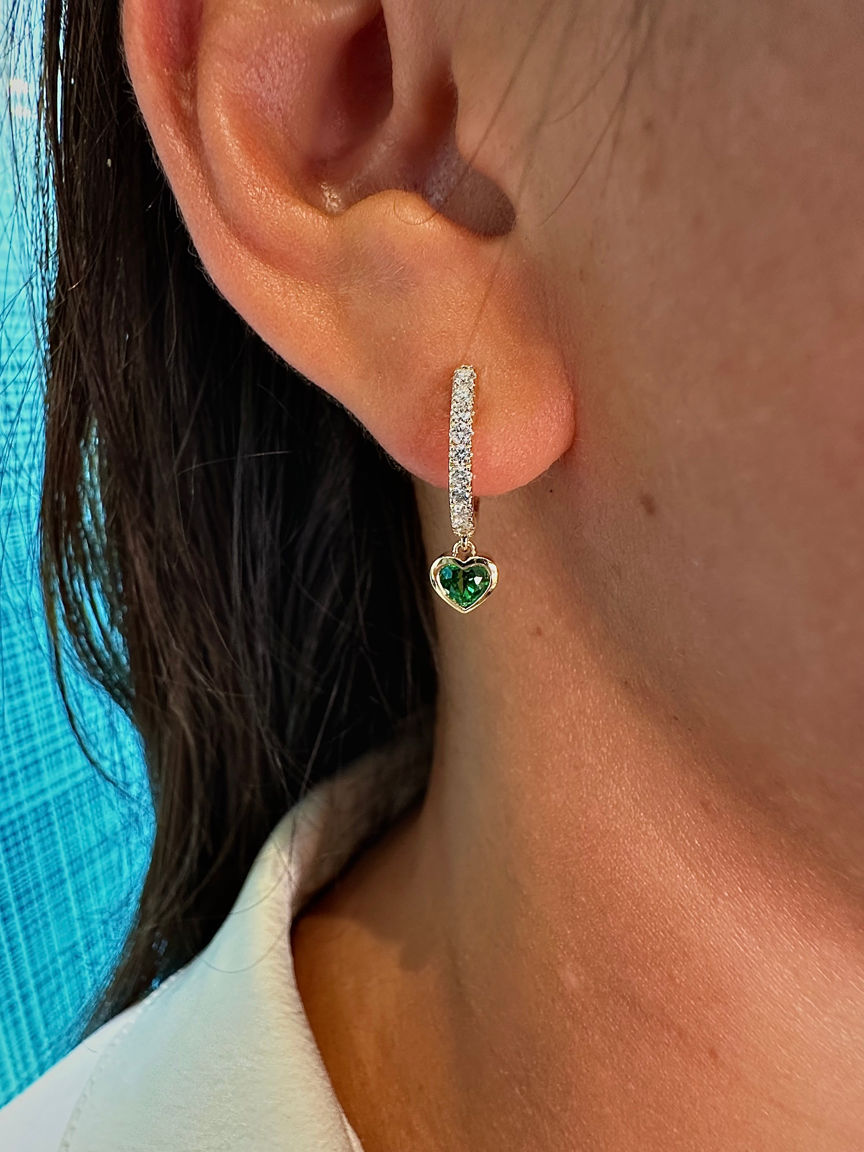 Heart Huggies with Green Emeralds and Diamonds - Armans Fine Jewellery