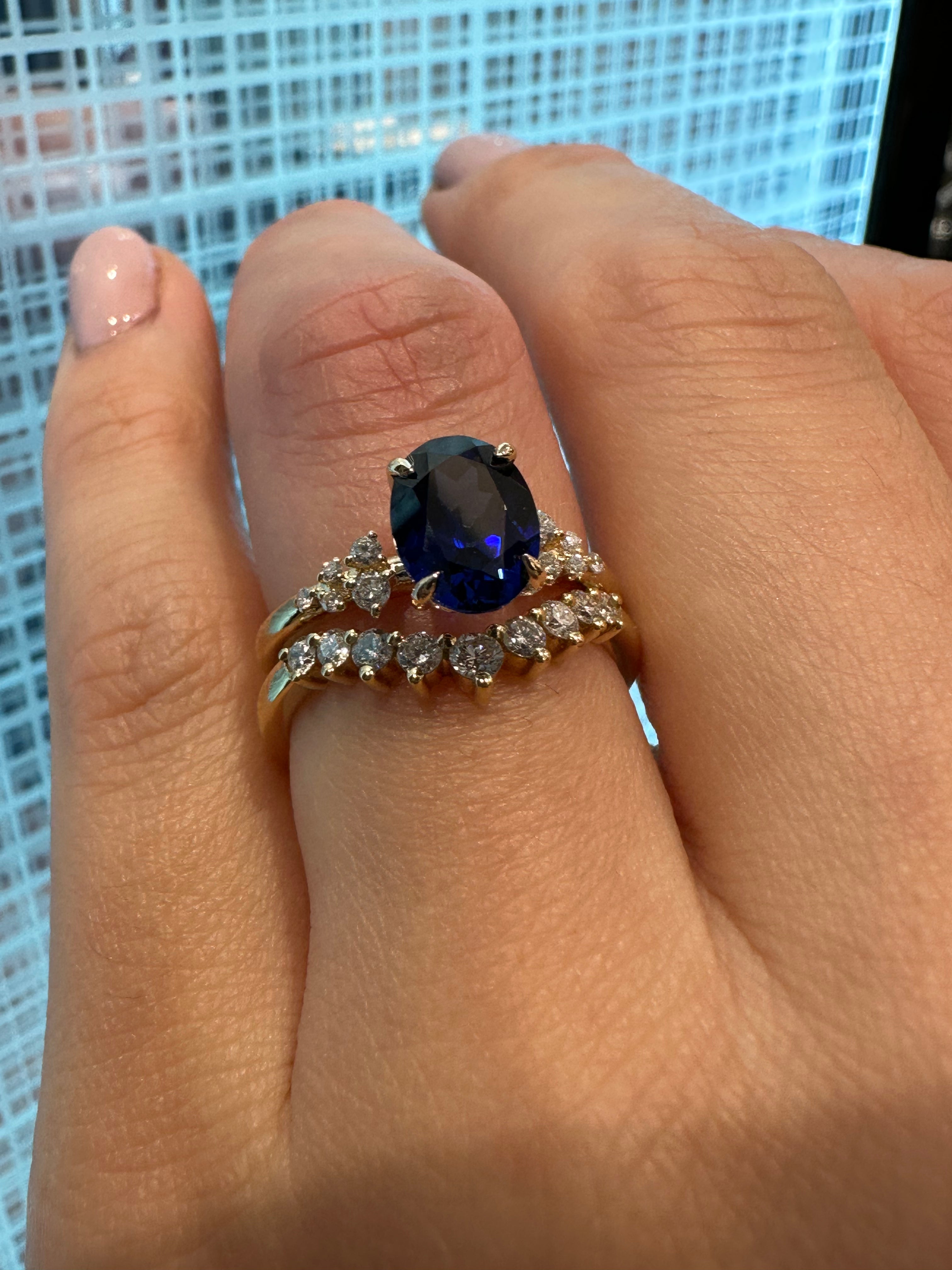 Wedding band with sapphire store engagement ring