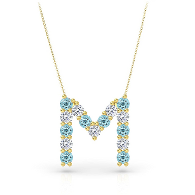 Alternating Aquamarine & Diamond Initial Pendant - Armans Fine Jewellery