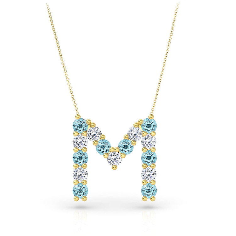 Alternating Aquamarine & Diamond Initial Pendant - Armans Fine Jewellery