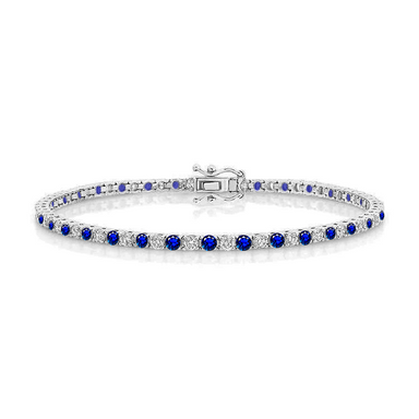 Alternating Blue Sapphire and Diamond Tennis Bracelet - Armans Fine Jewellery