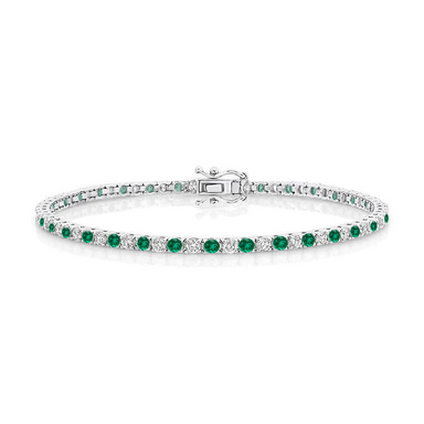 Alternating Green Emerald and Diamond Tennis Bracelet - Armans Fine Jewellery