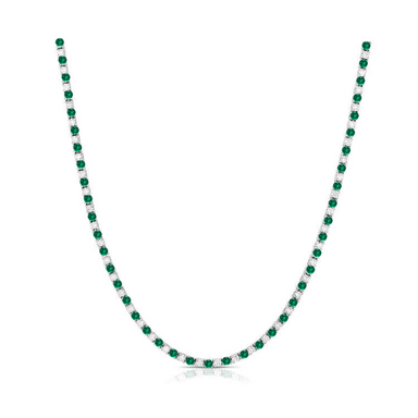 Alternating Green Emerald and Diamond Tennis Necklace - Armans Fine Jewellery