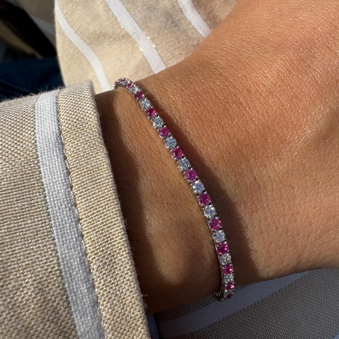 Alternating Pink Sapphire and Diamond Tennis Bracelet - Armans Fine Jewellery