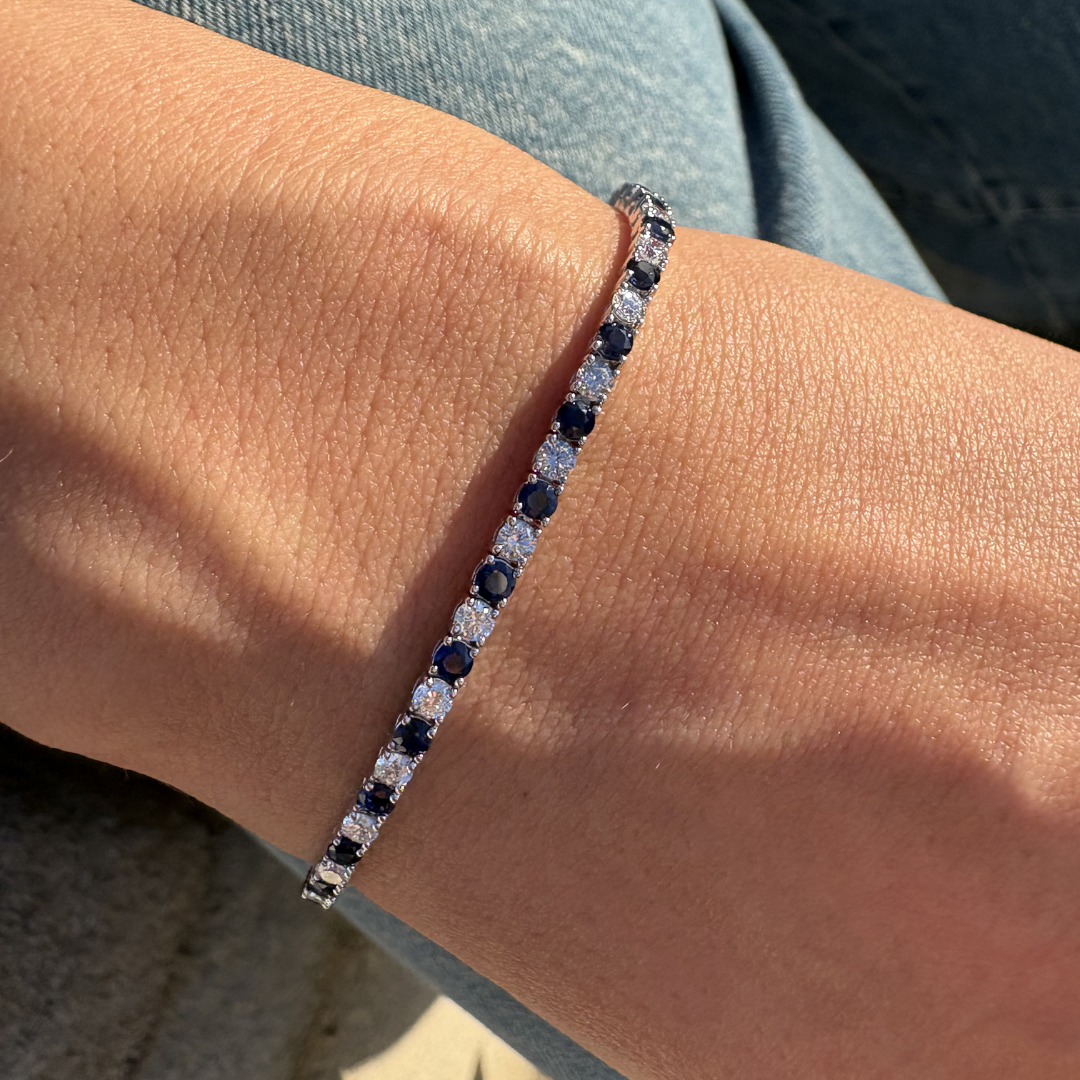 Alternating Blue Sapphire and Diamond Tennis Bracelet