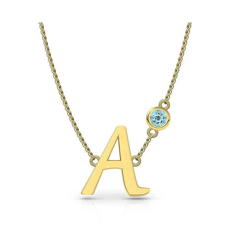 Aquamarine Bezel Initial Pendant - Armans Fine Jewellery