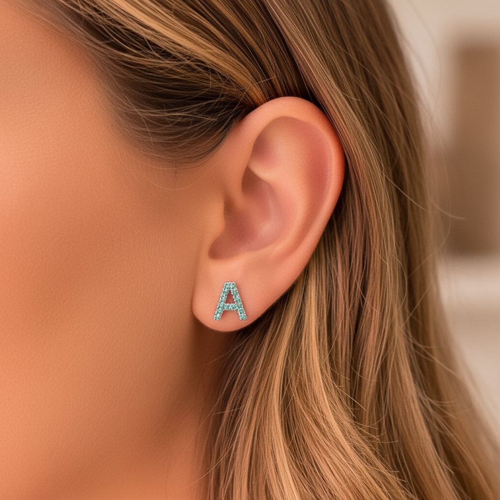 Aquamarine Initial Earrings - Armans Fine Jewellery