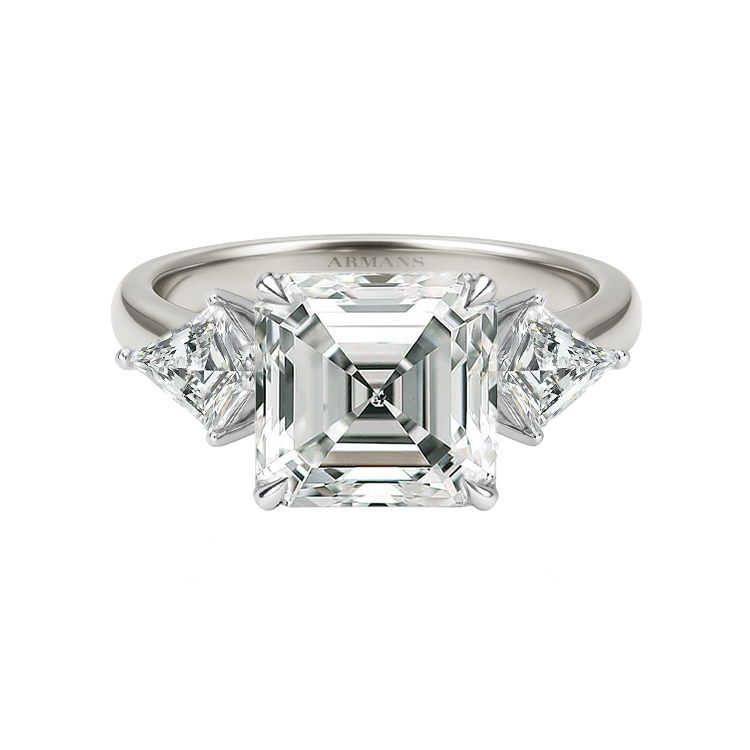 Asscher Cut Kite Trilogy Engagement Ring - Armans Fine Jewellery