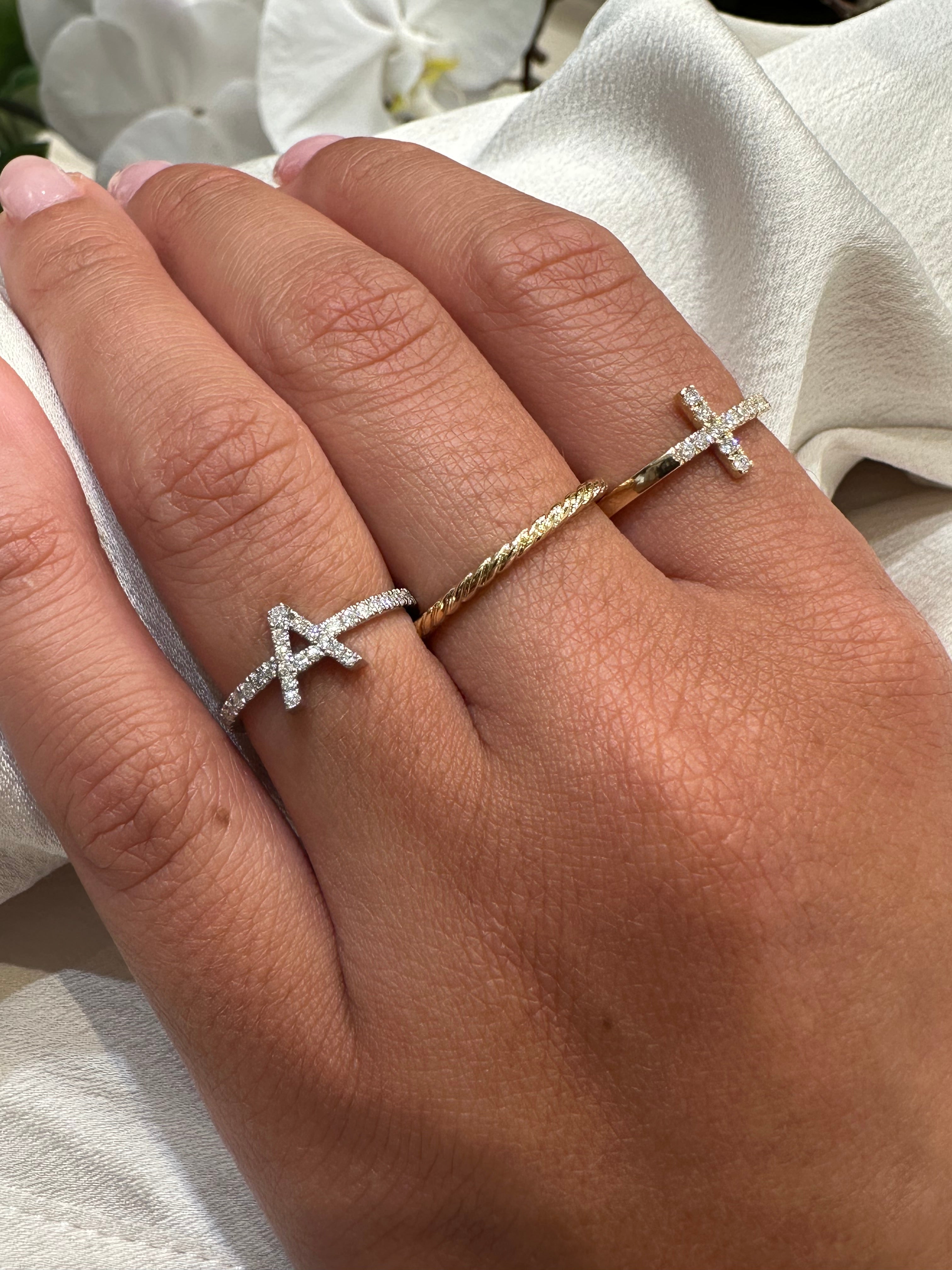 Diamond Initial Ring with Diamond Band - Armans Fine Jewellery