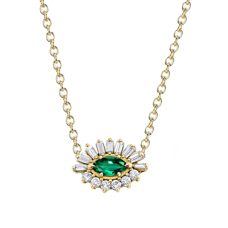 Baguette and Round Diamond Evil Eye Necklace - Armans Fine Jewellery