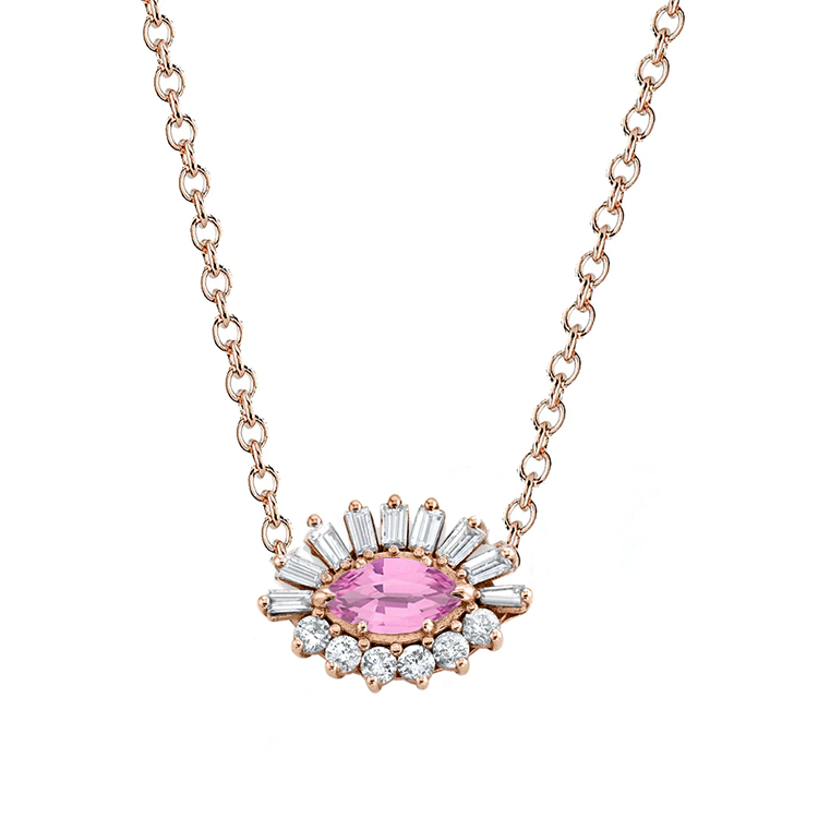 Baguette and Round Diamond Evil Eye Necklace - Armans Fine Jewellery
