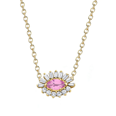 Baguette and Round Diamond Evil Eye Necklace - Armans Fine Jewellery