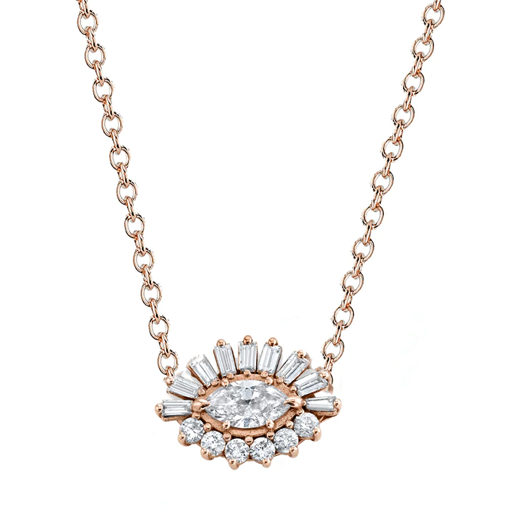 Baguette and Round Diamond Evil Eye Necklace - Armans Fine Jewellery