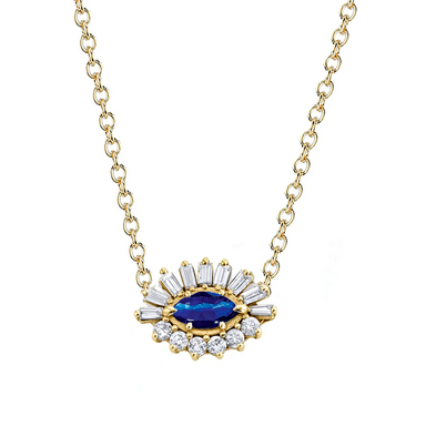 Baguette and Round Diamond Evil Eye Necklace - Armans Fine Jewellery