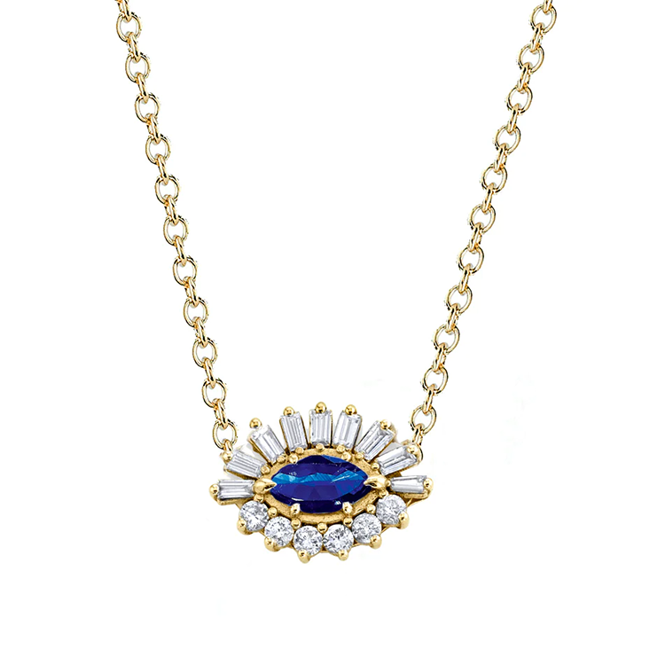Baguette and Round Diamond Evil Eye Necklace