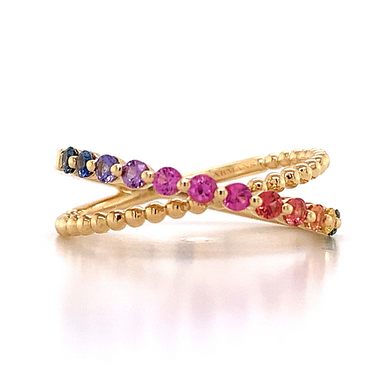 Beaded Rainbow Sapphire Criss Cross Ring - Armans Fine Jewellery