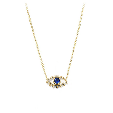 Bezel Set Blue Sapphire Evil Eye Necklace - Armans Fine Jewellery
