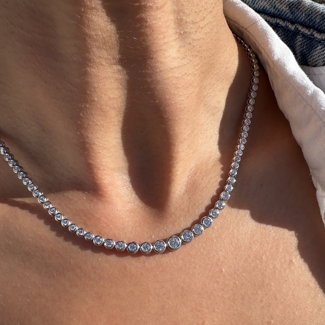 Bezel Set Round Diamond Tennis Necklace