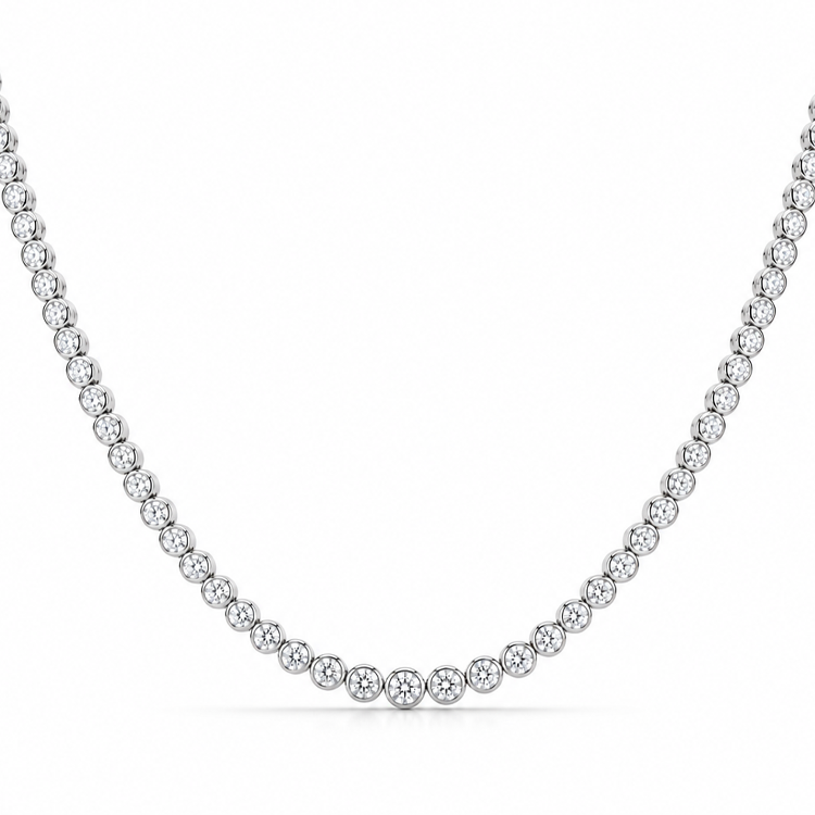 Bezel Set Round Diamond Tennis Necklace