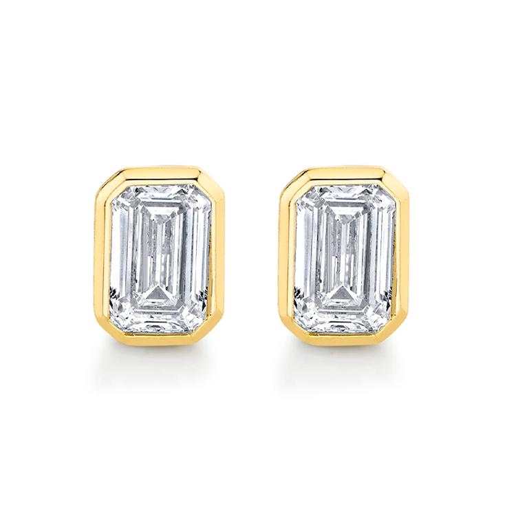 Bezel Set Emerald Diamond Studs Armans Fine Jewellery