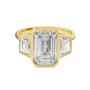 Bezel Set Lab Grown Emerald Engagement Ring with Trapezoid Side Stones - Armans Fine Jewellery