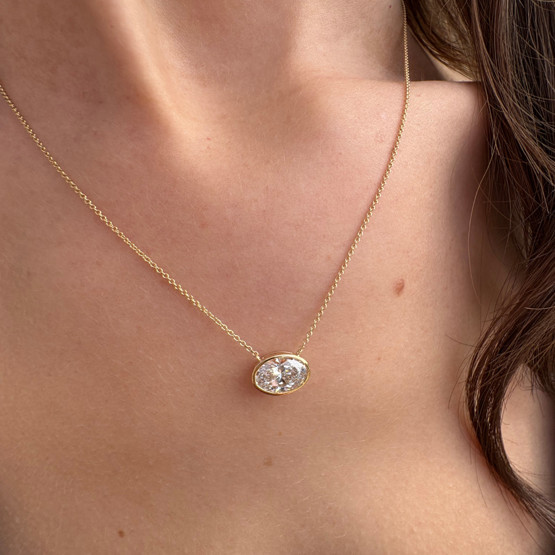 Bezel Set Oval East West Diamond Pendant - Armans Fine Jewellery