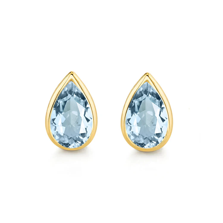Bezel Set Pear Aquamarine Studs - Armans Fine Jewellery