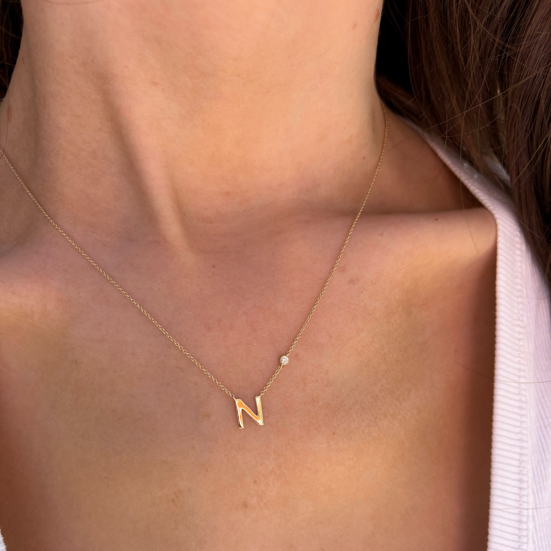 Block Font Initial Pendant with Diamond Bezel - Armans Fine Jewellery