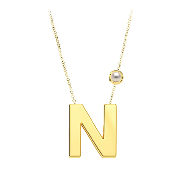 Block Font Initial Pendant with Birthstone Bezel