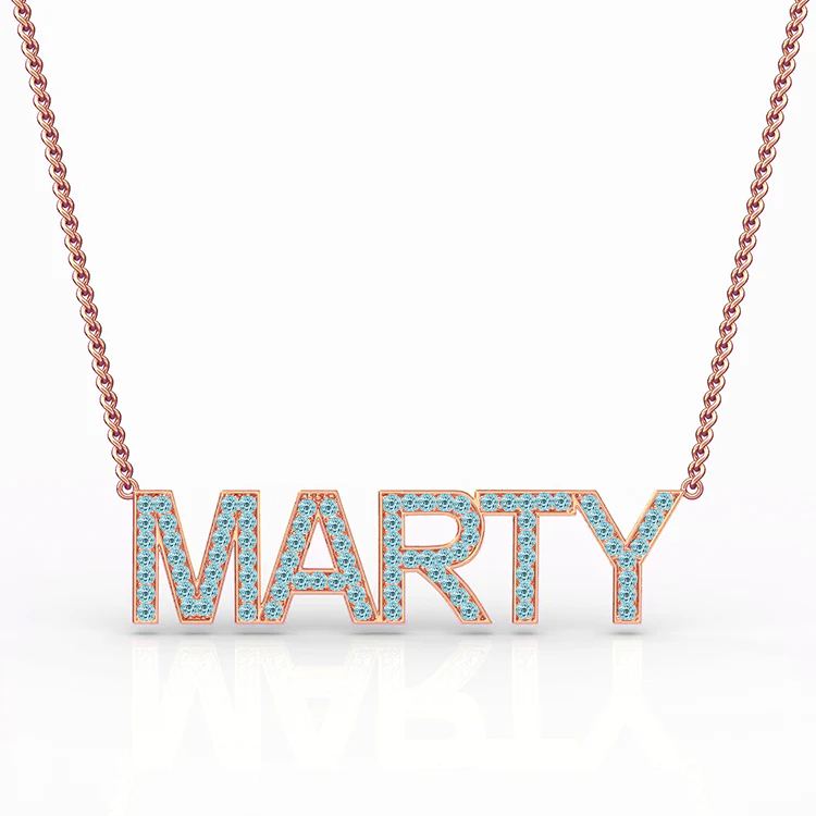 Block Letter Aquamarine Name Necklace - Armans Fine Jewellery