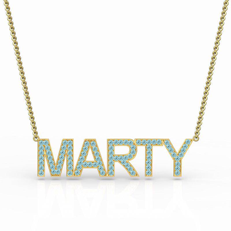 Block Letter Aquamarine Name Necklace - Armans Fine Jewellery