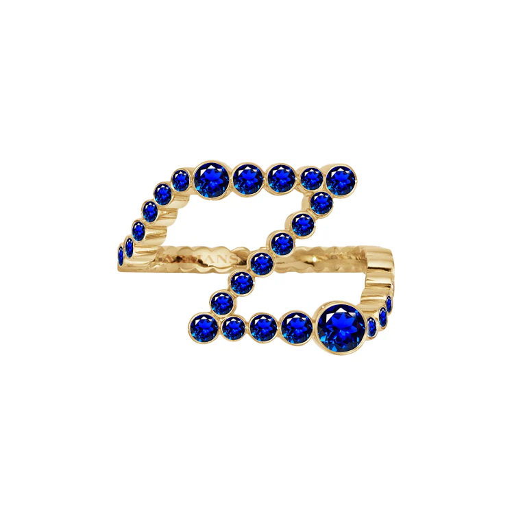 Blue Sapphire Bubble Initial Ring