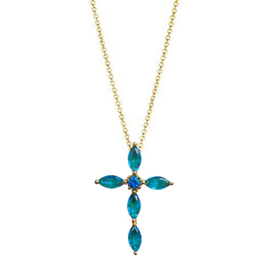 Blue Sapphire Marquise Gold Cross Necklace - Armans Fine Jewellery