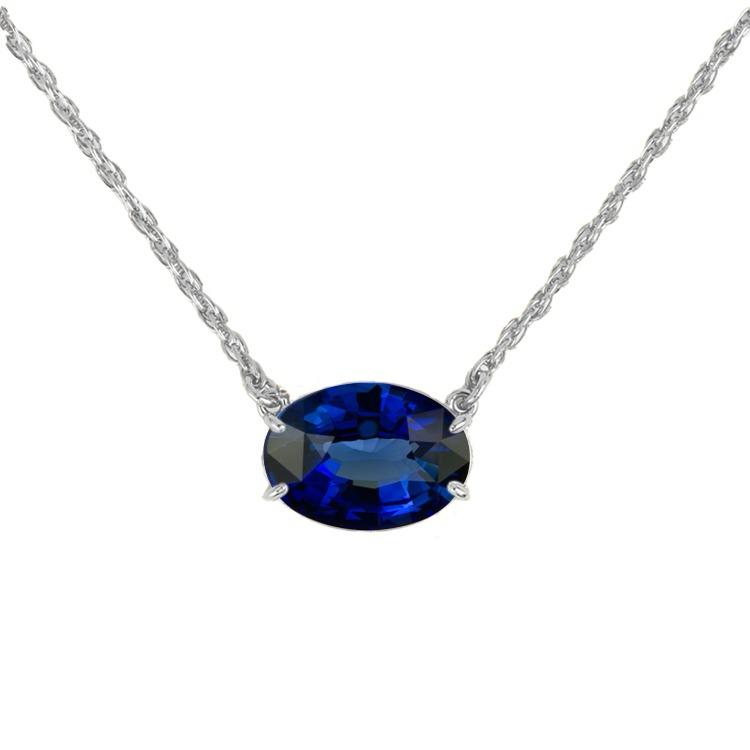 East West Oval Blue Sapphire Chain Necklace - Armans Fine Jewellery