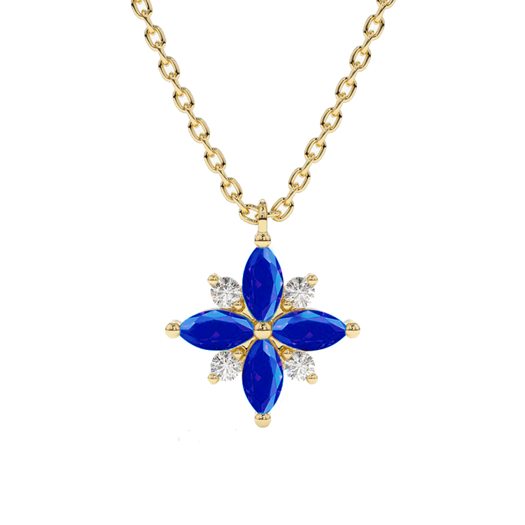 Blue Sapphire and Diamond Lotus Pendant - Armans Fine Jewellery