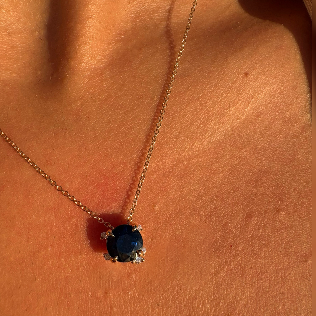 Blue Sapphire Round Diamond Necklace