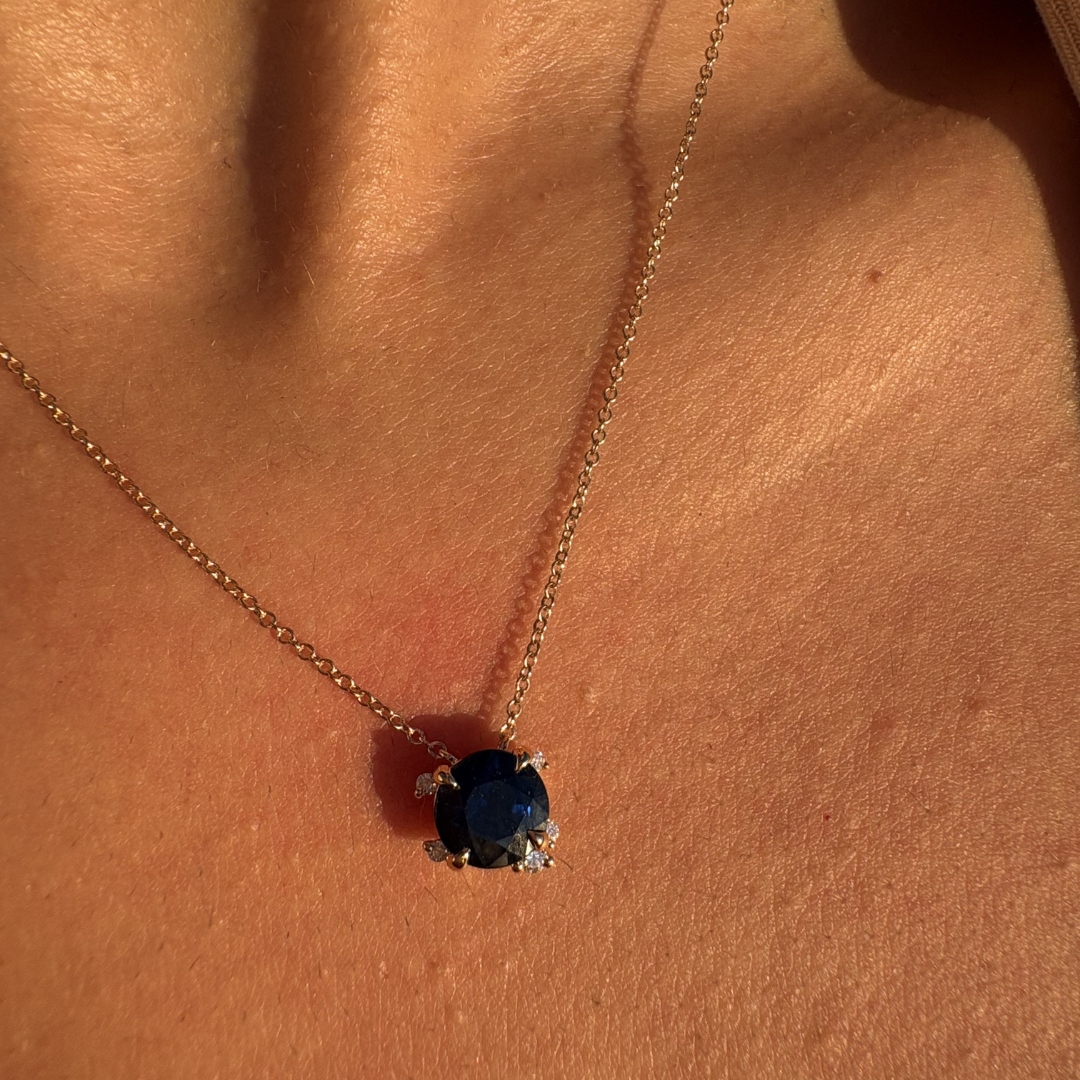 Blue Sapphire Round Diamond Necklace