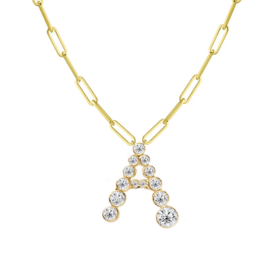 Bubble Diamond Initial Necklace with Paperclip Chain - Armans Fine Jewellery