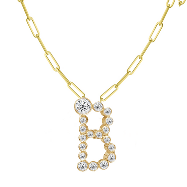 Bubble Diamond Initial Necklace with Paperclip Chain - Armans Fine Jewellery