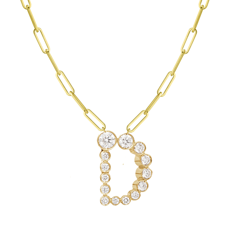 Bubble Diamond Initial Necklace with Paperclip Chain - Armans Fine Jewellery