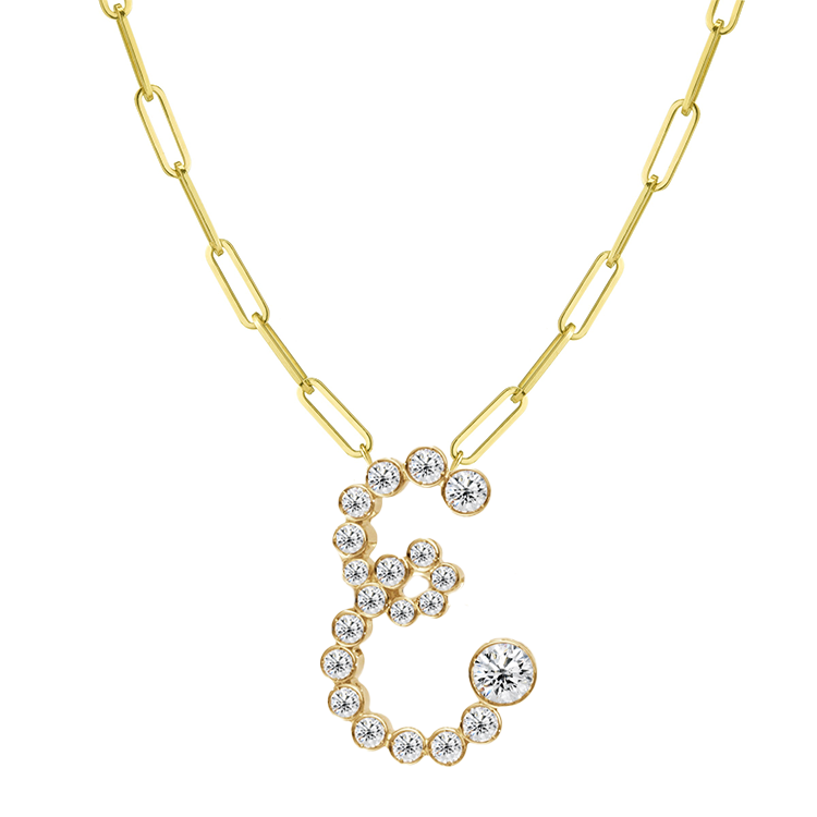 Bubble Diamond Initial Necklace with Paperclip Chain - Armans Fine Jewellery