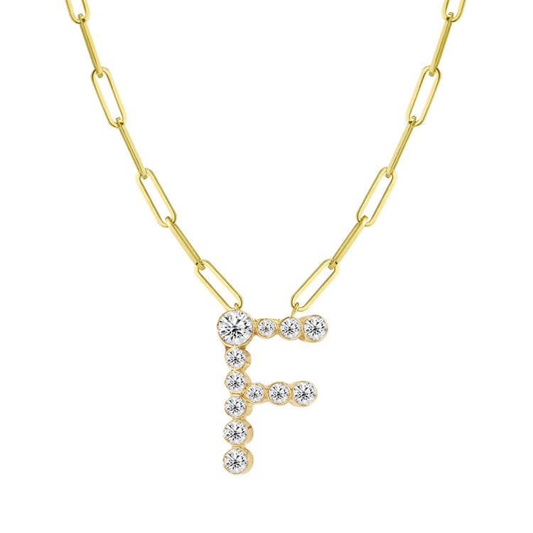 Bubble Diamond Initial Necklace with Paperclip Chain - Armans Fine Jewellery
