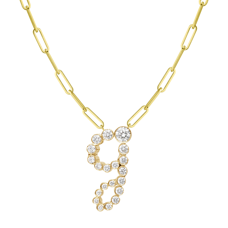 Bubble Diamond Initial Necklace with Paperclip Chain - Armans Fine Jewellery