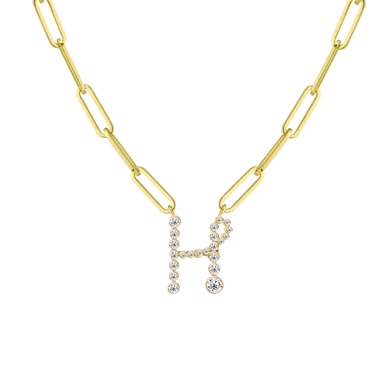 Bubble Diamond Initial Necklace with Paperclip Chain - Armans Fine Jewellery